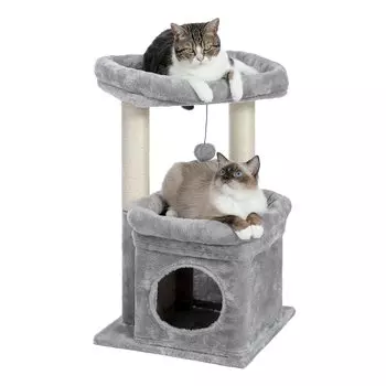 PAWZ Дорожная башня для кошек Мини-башня для кошек Маленькая низкая маленькая стационарная популярная когтеточка Точилка для ногтей Шпагат игрушка для кошек Компактная экономящая место Прочный безопасный серый