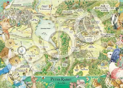 Пазл EPOCH из 500 деталей: Кролик Питер, карта мира Беатрикс, клей, шпатель, билет на подсчет очков EPOCH Potter™ (38 53см) 06-515с
