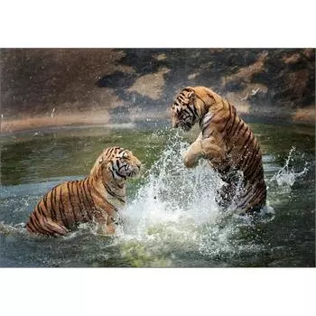 Пазл Korea Tigers Water Play Jigsaw Puzzle 3115, 1000 деталей, разные цвета, 1000 деталей Пазл, Детские игры, Развивающие игрушки