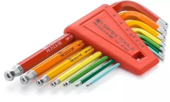 PB Swiss Tools Hexagon Socket Set PB 212.H-6 RB | 100% Swiss Made | 7-Piece Hex Key Set 1.5/2/2.5/3/4/5/6 mm for Screwdriving Work in Industry and Cra