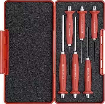 PB Swiss Tools Пробойник PB 758.SET | 100% сделано в Швейцарии | Набор из 6 пробойников 2-8 мм, изготовлен из восьмиугольной стали, нескользящая рукоятка, в ящике для инструментов