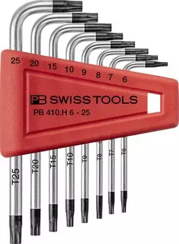 PB Swiss Tools Torx L-Wrench Set PB 410.H 6-25 CN | 100% Swiss Made | 8-Piece Allen Key Set Size T6-T25 in Practical Plastic Holder