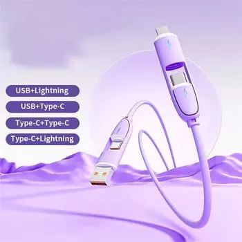 PD 100W 4-в-1 многопортовый кабель для быстрой зарядки 3A USB/C на Type C/телефон адаптер для быстрой синхронизации зарядного устройства совместим с ноутбуком планшетом 1M фиолетовый