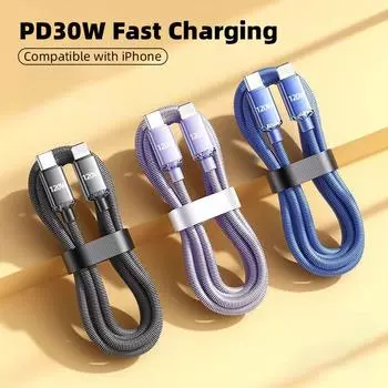 PD 30W кабель для быстрой зарядки данных, 3A кабель для быстрой зарядки для iPhone и iPad, нейлоновый плетеный кабель для передачи данных 1m