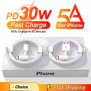 PD 30W USB-кабель для Apple iPhone 14 13 12 11 Pro Max 7 8 14 Plus XS XR Быстрая зарядка USB-кабель C Зарядное устройство Дата Провод Аксессуары 1m