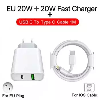 PD 40W USB C Fast Charging For iPhone 13 12 11 14 Pro Max 7 8 Plus Mini XS XR X Quick Charge USB Type C Cable For iPhone Charger EU Charger and Cable