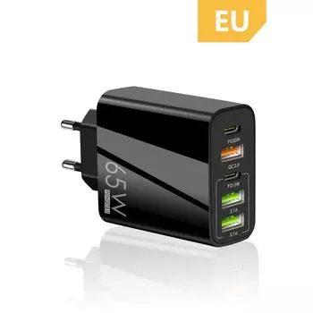 PD 65W Fast Charge Charger Usb C Charger For iphone 14 13 12 Pro QC3.0 3USB 2 PD Charge Cell Phone Adapter For Xiaomi Samsung LG EU black