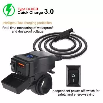 PD Ports Quick Charge 3.0 Voltmeter Digital Motorcycle Usb Fast Cellular Charger With Cell Mobile Waterproof Socket Connector
