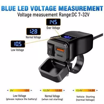 PD+QC3.0 USB-зарядное устройство для мотоцикла, быстрое зарядное устройство, 60 Вт, руль, два разъема USB с переключателем, вольтметром, водонепроницаемый адаптер питания 12 В