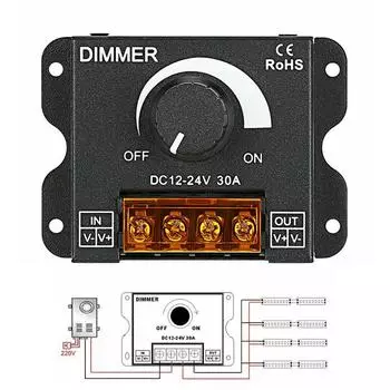 PDTO Новый DC 12V / 24V 30A Светодиодный переключатель Контроллер диммера для светодиодной ленты Одноцветный черный