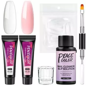PEACECOLOR, 10 мл, 2 цвета, набор полигелей для наращивания, стеклянная чашка, раствор для быстрого создания форм, насадки для дизайна ногтей, наращивание кончиков для маникюрного салона, набор для самостоятельного изготовления ногтей