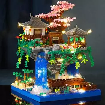 Peach Blossom Pool Castle Building Blocks Assembling Series Building Model Educational Children s Micro-particle Assembling Deco
