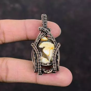 Peanut Wood Jasper Pendant Copper Wire Wrapped Pendant Gemstone Elegant Pendant Copper Wire Jewelry Wedding Gift Handmade Brand New Pendant