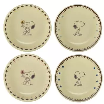 Peanuts SN1500-190 Snoopy Small Plates, Set of 4, Serving Plate, 6.1 inches (15.5 cm), Diameter 6.1 inches (15.5 cm), Dishwasher Safe (Vintage Series)