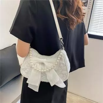 Pearl Bow Underarm Bag Korean Style Small Square Bag Luxury Bow Shoulder Bag Ladies чёрный
