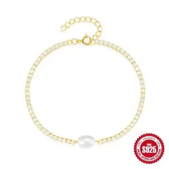 Pearl Bracelet With Flash Diamond 925 Sterling Silver High-End Tennis Chain Chain Light Luxury Personalized Fashion Jewelry 925 silver золотой