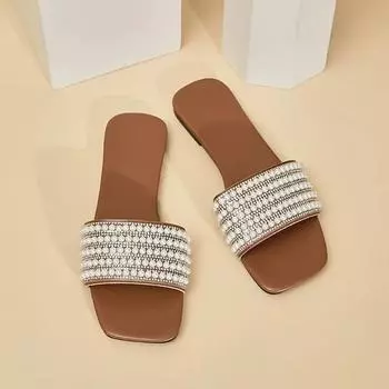 Pearl Flip-flops Are Fashionable and Open-toed To Wear with A Small Fragrance, Comfortable and Versatile Flat Women s Slippers 36 чёрный
