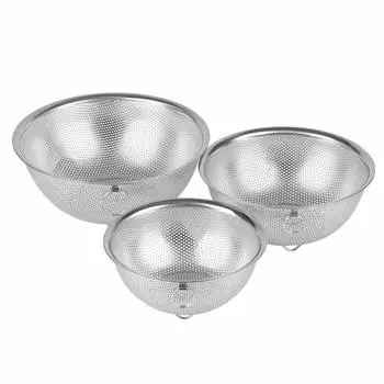 Pearl Metal Punching Ball Colander Set of 3 15cm 18cm 21cm with Feet Stainless Steel Silver / / AZ-5566