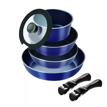 Pearl Metal Stack Plus Blue Diamond Coat IH Compatible Cookware 7 Piece Set A Navy HB-5632