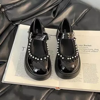 Pearl small leather shoes women s summer fashion retro buckle with skirt platform Mary Jane single shoes 35