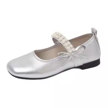 Pearl square head Mary Jane shoes women s new bow flat-soled single shoes gentle wind shallow mouth beanie shoes 35