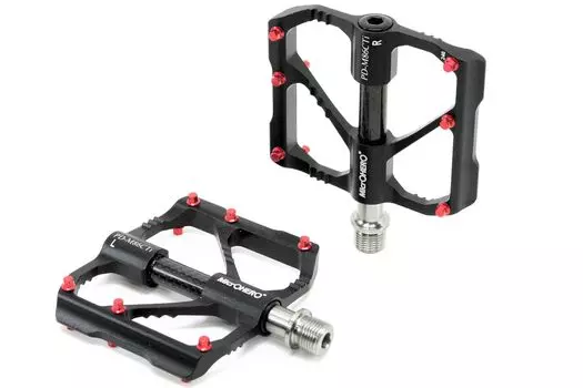 Педали MicrOHERO Ultra Light Titanium Alloy Shaft 3 Герметичные подшипники Компактные Педали Carbon Road Bike Flat Bike/Mountain Black/Red (PD-M86CTi 220г) чёрный