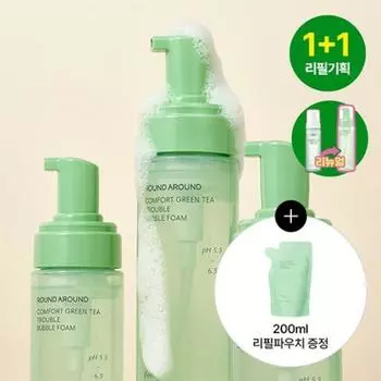 Пена для душа ROUND A ROUND Comfort Green Tea Trouble Bubble Foam 200 мл + 200 мл сменный набор