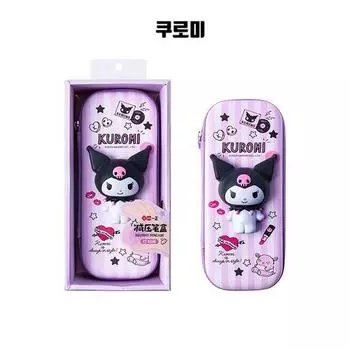 Пенал ABBOX Sanrio, подлинный чехол для мягкой сковороды, сертифицированный KC + набор резинок для волос Sanrio, Kuromi