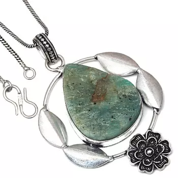 Pendant Amazonite Drusy Gemstone Handmade Gift For Her Silver Jewelry 2.75
