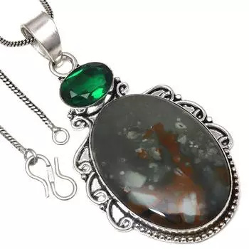 Pendant Amrican Jasper Chrome Diopside Gemstone Handmade Silver Jewelry 2.75