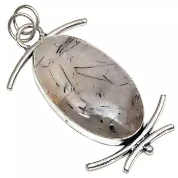 Pendant Black Rutile Gemstone Gift For Her Silver Jewelry 2.75