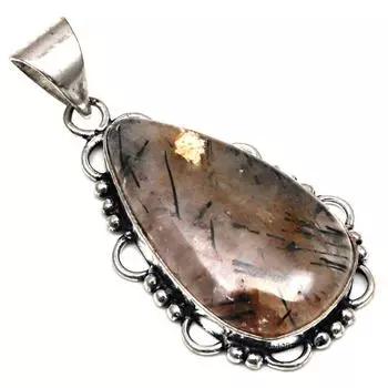 Pendant Black Rutile Gemstone Handmade Gift For Her 925 Silver Jewelry 2