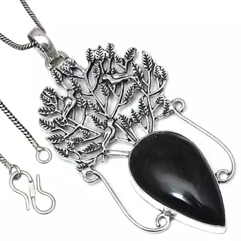 Pendant Black Spinal Gemstone Handmade Gift For Her Silver Jewelry 3.25