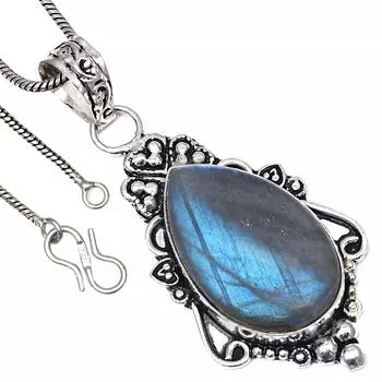 Pendant Blue Fire Labradorite Gemstone Valentine Day Silver Jewelry 2.25