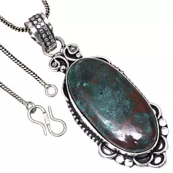 Pendant Chrosocolla Gemstone Handicraft Valentine Day Gift Silver Jewelry 2