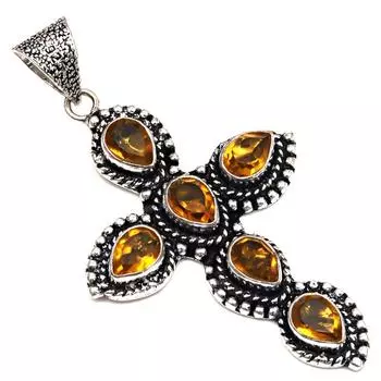 Pendant Citrine Quartz Gemstone Gift For Her Silver Jewelry 2.25