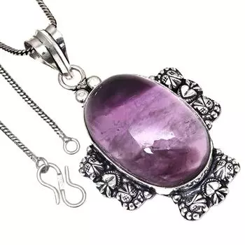 Pendant Flourite Gemstone Handicraft Valentine Day Gift Silver Jewelry 2.25