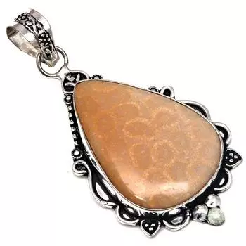 Pendant Fossil Coral Gemstone Gift For Her Silver Jewelry 2.5