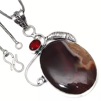 Pendant Gray Botswana Agate Garnet Gemstone Silver Jewelry 2.25