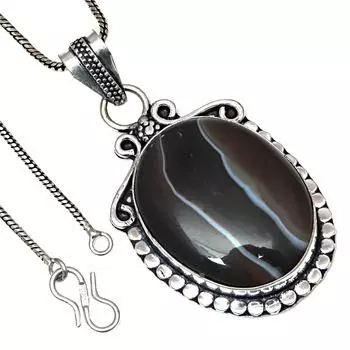 Pendant Grey Botswana Agate Gemstone Valentine Day Gift Silver Jewelry 2.5