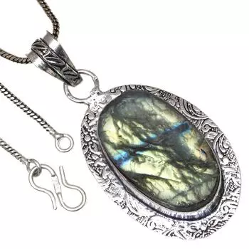 Pendant Labradorite Drusy Gemstone Valentine Day Ethnic Silver Jewelry 2.5