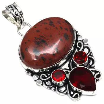 Pendant Mahogany Obsidian Garnet Gemstone Gift For Her Silver Jewelry 2