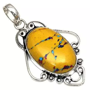 Pendant Mosaic Jasper Gemstone Gift For Her Silver Jewelry 2.25