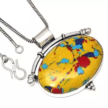 Pendant Mosaic Jasper Gemstone Handmade Gift For Her Silver Jewelry 1.5