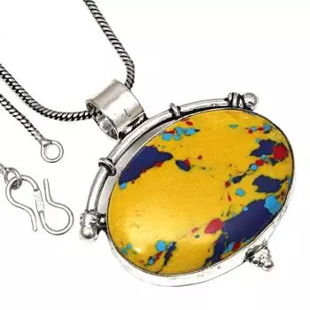 Pendant Mosaic Jasper Gemstone Handmade Gift For Her Silver Jewelry 1.5