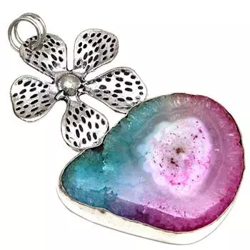 Pendant Multi Solar Drusy Gemstone Gift For Her Silver Jewelry 2.75