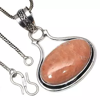 Pendant Orange Amazonite Gemstone Valentine Day Ethnic Silver Jewelry 2.75