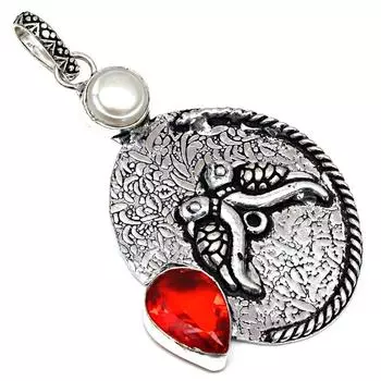 Pendant Pearl Garnet Gemstone Handmade Gift For Her Silver Jewelry 2.5