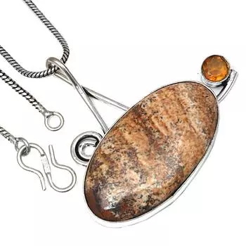 Pendant Picture Jasper Citrine Quartz Gemstone Handmade Silver Jewelry 1.75