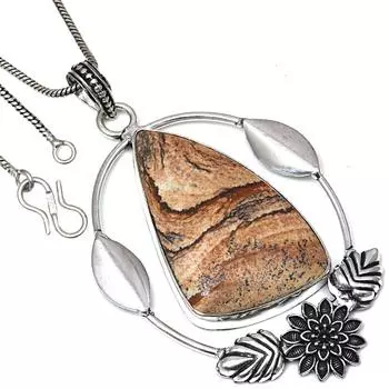 Pendant Picture Jasper Gemstone Handmade Gift For Her Silver Jewelry 3